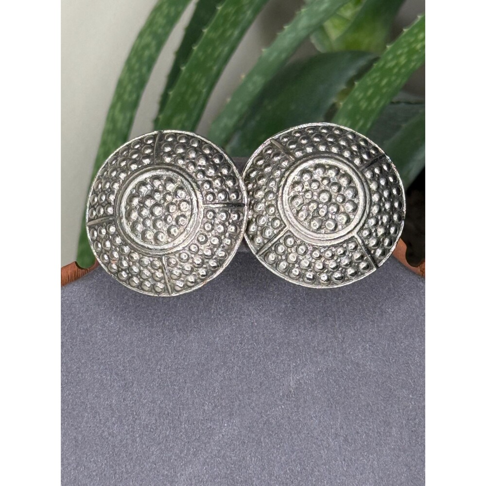 Vintage R.J. Graziano Statement Earrings Silver Dome Textured Designer Clip On